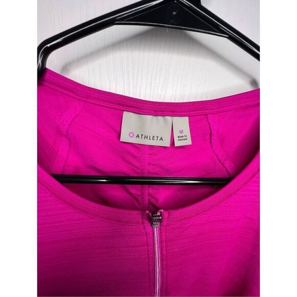 Athleta Short Sleeve Magenta Athletic T-Shirt With Front Zipper - Picture 3 of 5